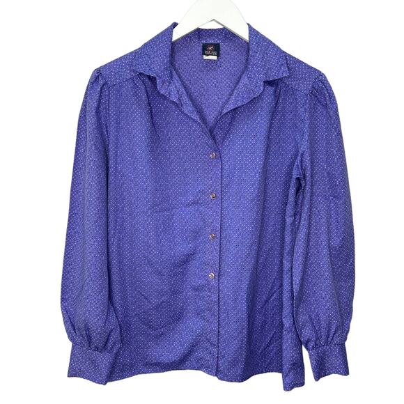 Vintage Pins and Needles Womens Blouse Purple Dot Size M 80s long Sleeve Button - Picture 1 of 8